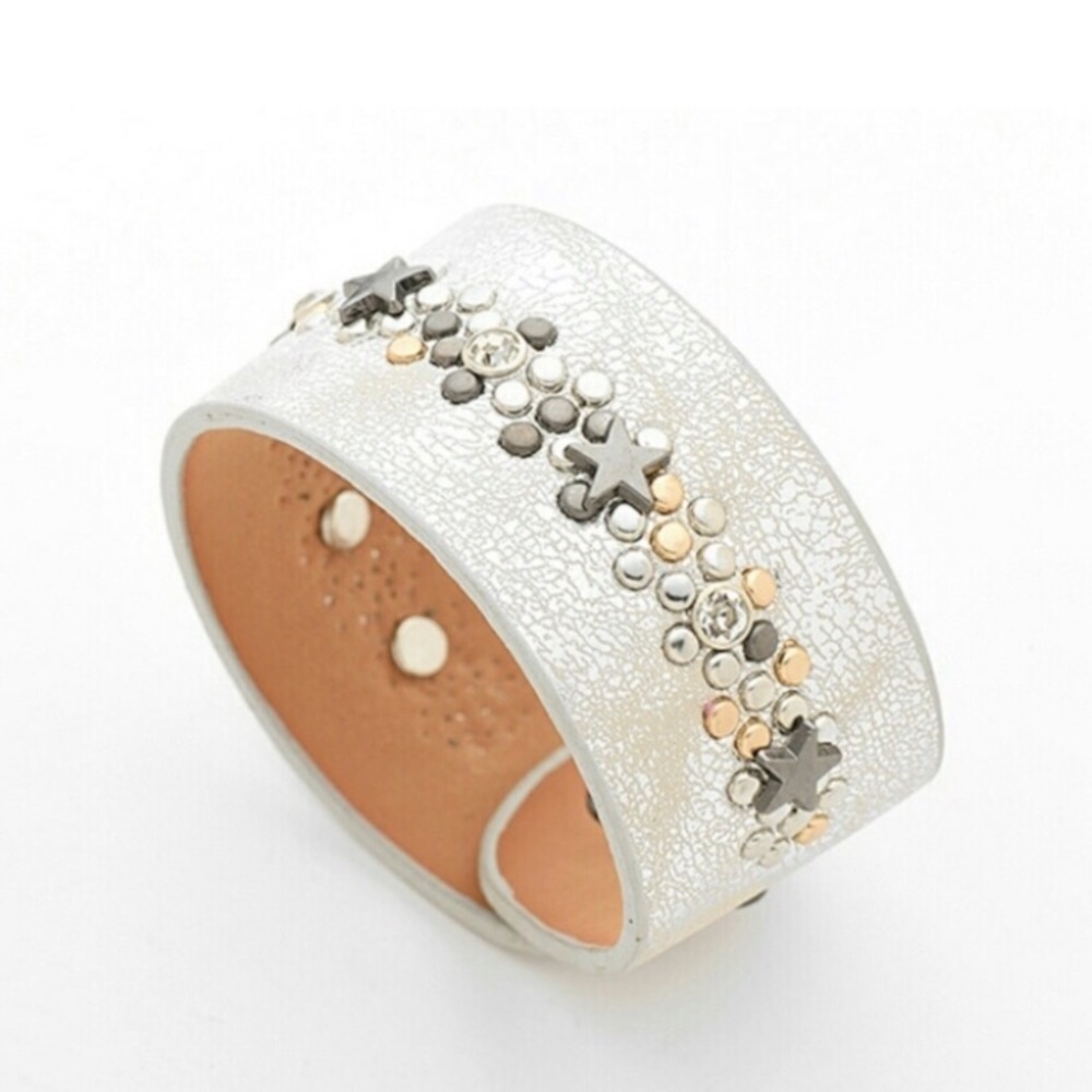 Closeout ▪️Artisan Made Silver inlay Leather Cuff - Picture 4 of 5